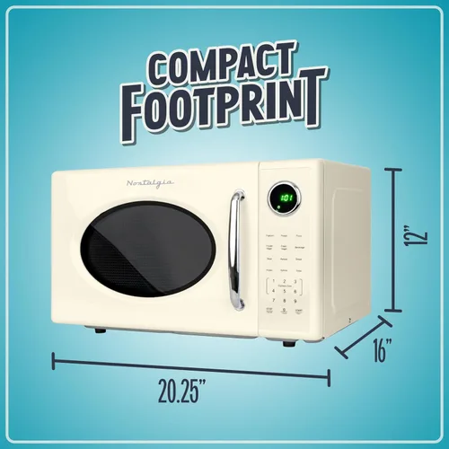 Vista 42 de Nostalgia Horno microondas retro compacto para encimera, 0.7 pies cúbicos, 700 vatios con pantalla digital LED, bloqueo para niños, interior fácil