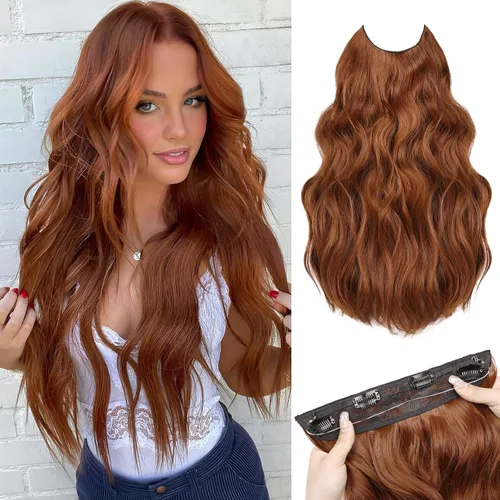 Vista 24 de Extensiones de Cabello con Alambre Invisible - Extensiones de Cabello Halo de 14 Pulgadas Largas Onduladas Postizo Sintético con Alambre