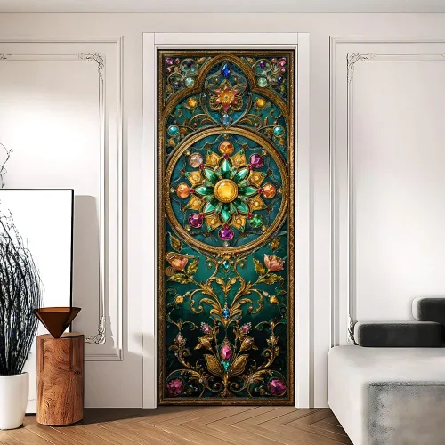 Vista 13 de Enchanted Secret - Mural para puerta de jardín, despegar y pegar, cubiertas decorativas de puerta de arco floral talladas vintage, adhesivo