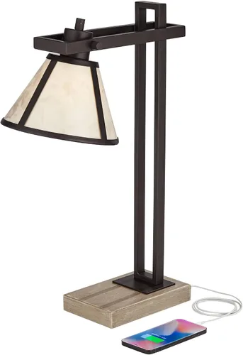 Vista 3 de Franklin Iron Works Maricopa - Lámpara de mesa rústica de escritorio con USB y toma de corriente alterna en la base de 21.25 pulgadas, pantalla