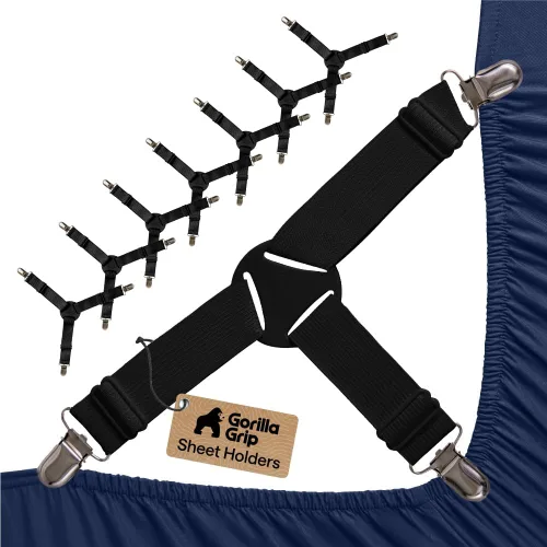 Vista 10 de GORILLA GRIP Sujetadores de Sábanas con Patente Pendiente, Sujetadores Elásticos Ajustables con Clips de Metal, Correas de Ropa de Cama Ajustada que