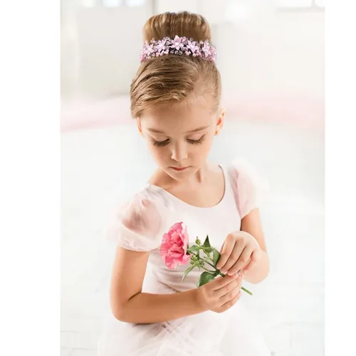Vista 4 de CURASA Diadema de perlas rosas de cristal para niña, corona de princesa para cumpleaños, primera comunión