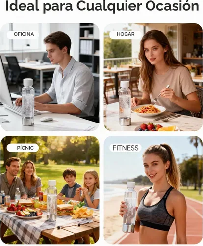 Vista 5 de MOKKOM Botella para hacer refrescos, botellas de agua con gas reutilizables de 1 litro, botellas de carbonatación PET sin BPA, botella de repuesto
