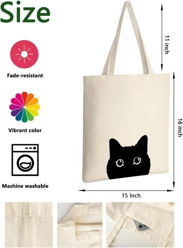 Vista 4 de AUSVKAI Bolsa de lona estética para mujer, lindas bolsas de algodón reutilizables de tela para ir de compras, playa, regalos de moda