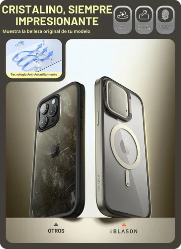 Vista 8 de i-Blason Funda magnética para iPhone 15 Pro Max con soporte para cámara [compatible con MagSafe] [Protección de grado militar] Funda transparente