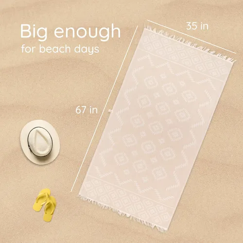 Vista 3 de Toalla de Playa Turca Premium – 100% Algodón Natural, Secado Rápido, Sin Arena, Toalla de Playa de Tamaño Grande 35"x67" – Ideal para Viajes Beige