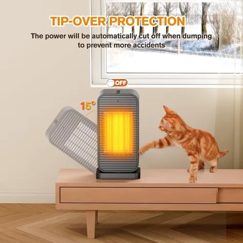 Vista 3 de Calentadores eléctricos portátiles para uso en interiores, mini calentador de espacio PTC de 1500 W con oscilación de 50 °, calentador portátil