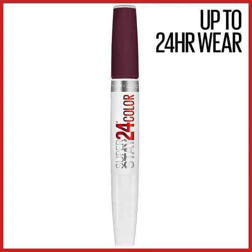 Vista 2 de Maybelline Super Stay 24, lápiz labial líquido de maquillaje de 2 pasos, color altamente pigmentado de larga duración con bálsamo hidratante, Merlot