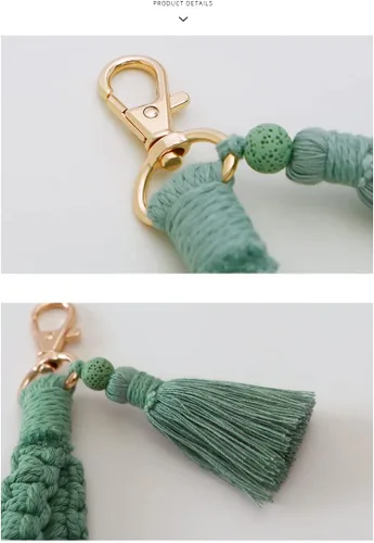 Vista 5 de Fuqimanman2020 Llavero de macramé bohemio hecho a mano con borla para mujer, llavero para pulsera
