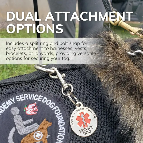 Vista 3 de ActiveDogs - Identificación para perro de servicio, etiqueta de alerta médica para collar, chaleco o arnés, requiere acceso ADA de doble cara, cromo