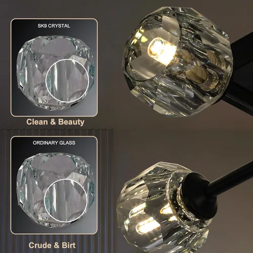 Vista 3 de Sputnik - Lámpara de techo semiempotrada de cristal negro de 4 luces, lámpara industrial para cocina, dormitorio, sala de estar, pasillo, bombilla