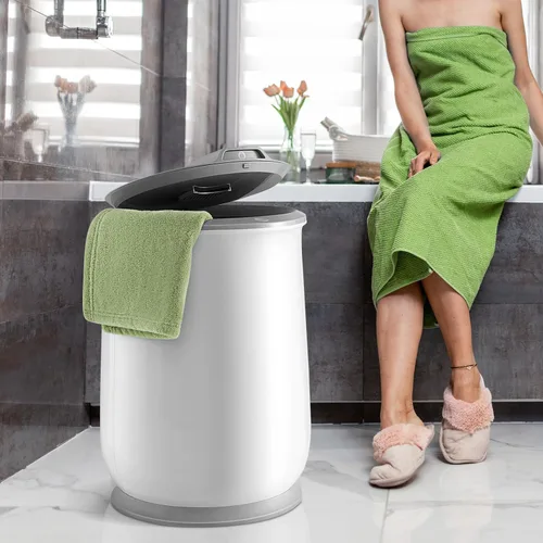 Vista 8 de Tangkula Calentador de toallas, calentador de toallas de 21 litros con tapa abatible, apagado automático de 1 hora, se adapta a hasta 2 toallas