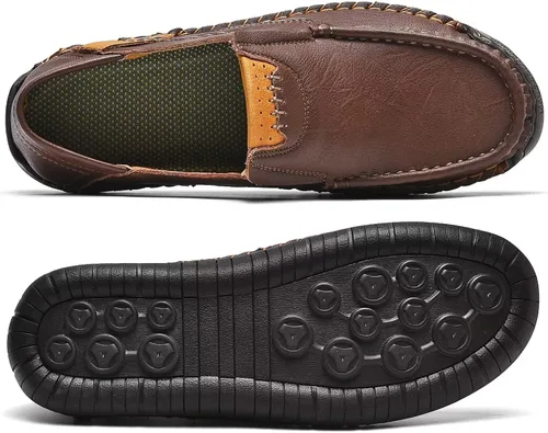 Vista 5 de MCEMACHI Mocasines de cuero para hombre, zapatos casuales de moda, para negocios, oficina, para conducir, para hombre (incluye plantilla extra)