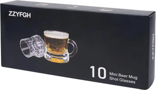 Vista 7 de ZZYFGH Paquete de 10 Mini Vasos de Chupito de Cerveza, Mini Vaso de Cerveza de Vidrio con Asa de 1.0 Onza, Vasos de Chupito para Tequila, Vodka