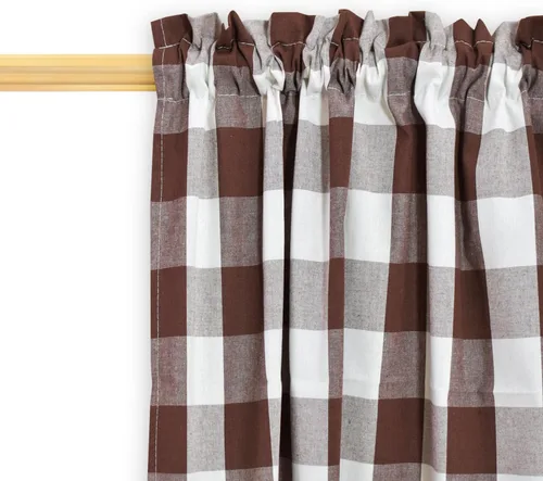 Vista 24 de Cenefas de cortina para ventana de 16 pulgadas de largo, 2 paneles de cuadros búfalo, cortinas pequeñas con bolsillo para barra, estilo clásico