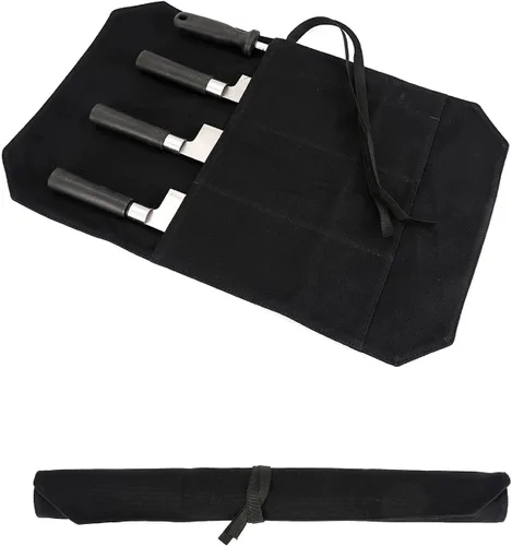 Vista 4 de Bolsa de rollo para cuchillos de chef Hersent, funda portátil para cuchillos de chef con 4 ranuras, bolsa de almacenamiento para viajes, el mejor