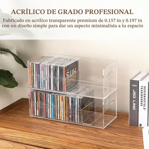 Vista 6 de MyGift 2 soportes de CD de acrílico transparente, caja de almacenamiento