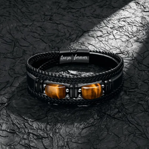 Vista 5 de Regalos únicos para el día del padre para hombres, pulsera de cuero para hombres, papá, novio, hijo, nieto, hermano, te amo para siempre, piedra