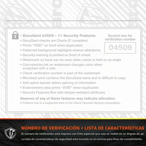 Vista 9 de Cheques de negocio de mármol azul de seguridad DocuGard con 11 características para prevenir el fraude