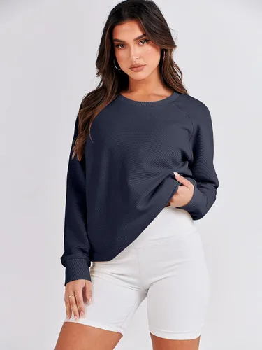 Vista 8 de ANRABESS - Sudadera de gran tamaño para mujer, cuello redondo, manga larga, tipo túnica, con cremallera lateral, sudadera con capucha, suéter