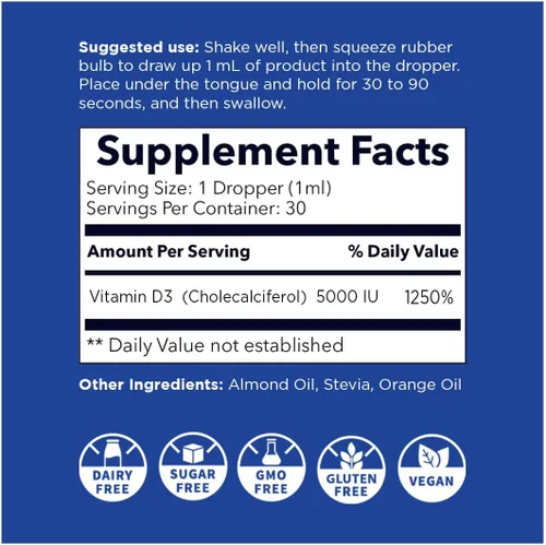 Vista 2 de Nanoceutical Solutions Nano Vitamina D3+K2 Partículas líquidas nanosizadas Absorción rápida Formulación potente de 5000 UI – 1 onza Sin OMG