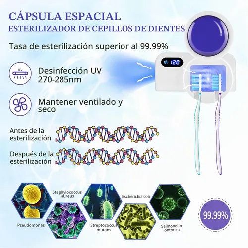 Vista 4 de TAISHAN Estuche para cepillo de dientes desinfectante UV, mini soporte portátil para cepillos de dientes con función de secado de ventilador, mata