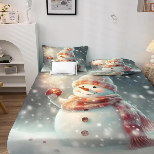 Vista 3 de Juego de sábanas de Navidad tamaño individual, sábanas de microfibra suave y bolsillo profundo, sábanas y fundas de almohada estampadas sin arrugas