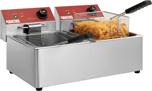 Vista 2 de Kratos Freidora eléctrica comercial para encimera, freidora de tanque doble con canastas, freidora de acero inoxidable para restaurantes y soportes