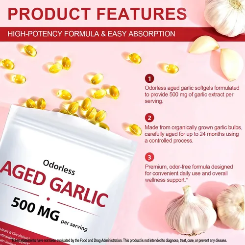 Vista 8 de NIFEISHI Extracto de ajo envejecido – (600 unidades) 500 mg sin olor, cápsulas blandas de ajo orgánico para el bienestar general – Suplemento