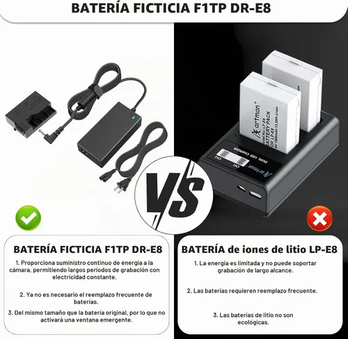 Vista 4 de ACK-E8 Adaptador de corriente de CA DR-E8 Kit de acoplador de CC de reemplazo de batería LP-E8 para cámaras Canon EOS Rebel T5i T4i T3i T2i 700D