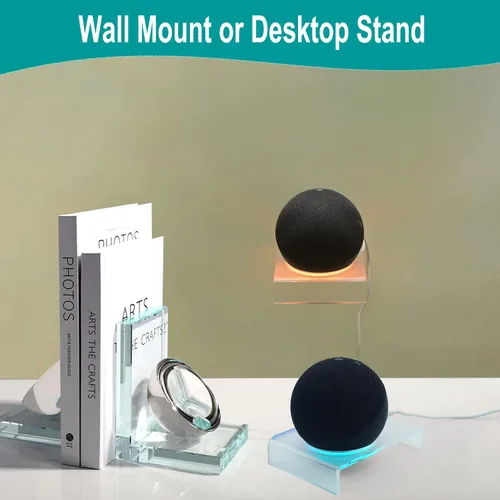 Vista 6 de Soporte de montaje de pared para Ech0 Dot nuevo modelo de 5ª/4ª generación, soporte de guía de luz brillante, acrílico transparente con difusión LED