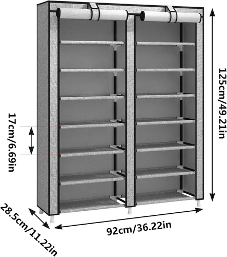 Vista 3 de JIUYOTREE Zapatero organizador de 7 niveles con cubierta a prueba de polvo, estante de armario con capacidad para hasta 28 pares para puerta, Gris