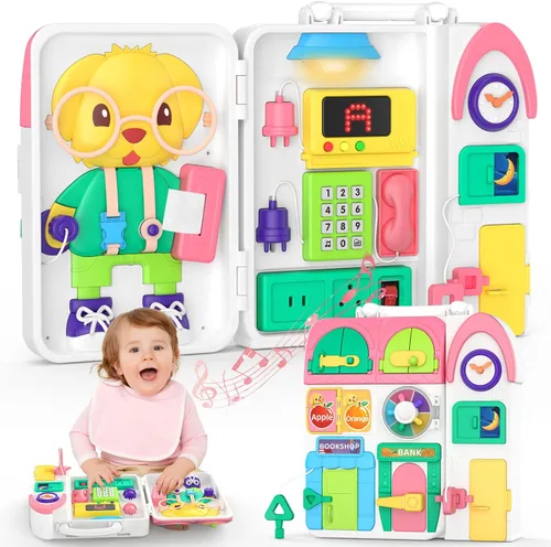 Vista 7 de Juguetes para niños pequeños de 1-2 años, tablero ocupado musical Montessori, juguete educativo temprano para niños pequeños de 1-3 años, juguete