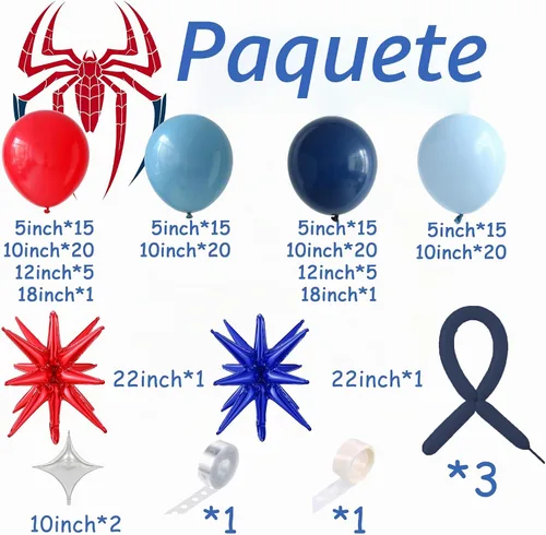 Vista 2 de Kit de arco de globos rojos y azules para fiesta de cumpleaños de superhéroes de araña