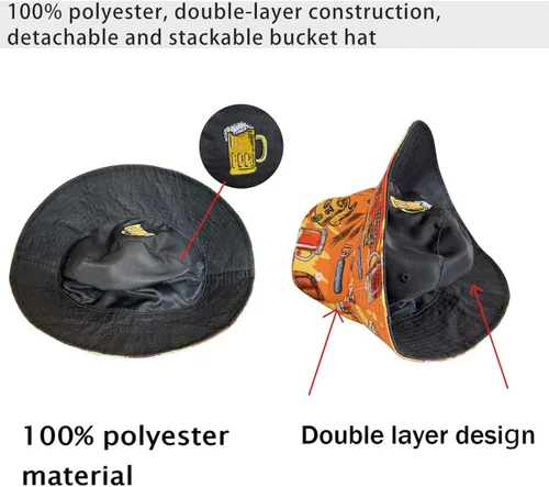 Vista 2 de Sombrero de pescador de los años 8090 para hombres y mujeres, sombrero de sol reversible plegable impreso para mujeres y hombres, material 100%