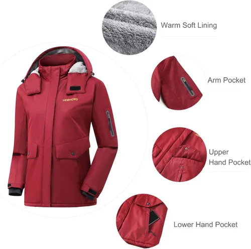 Vista 4 de Chaqueta de esquí de montaña para mujer, impermeable, forro polar, snowboard, invierno