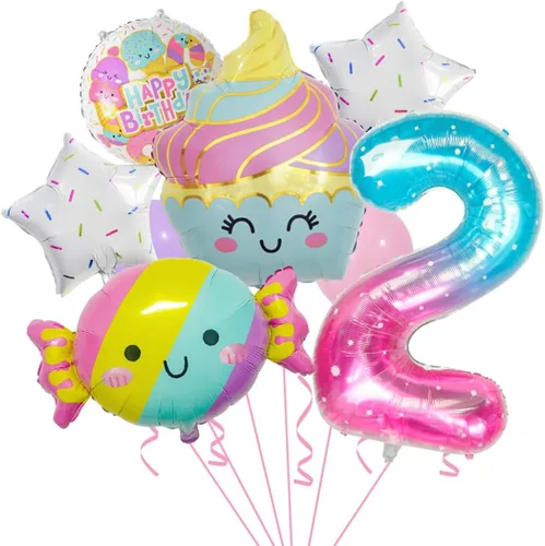 Vista 9 de 10 globos de caramelo, globos de gran número, helados, dulces, Sundae, globos de aluminio para niñas, suministros de decoración de fiesta