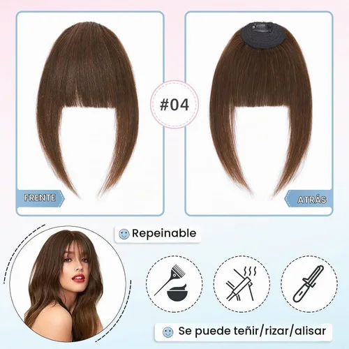 Vista 4 de Hairro Flequillo con clip, de cabello humano, fleco francés, con flecos, parte frontal plana, flequillo lateral, clip con cortina de sien, clip