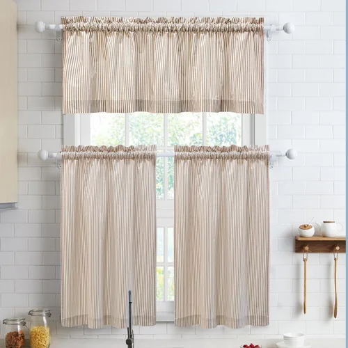 Vista 21 de Cortinas de nivel de algodón July Joy de 24 pulgadas de largo, cortinas de cocina de estilo rústico, bolsillo para barra para ventana pequeña