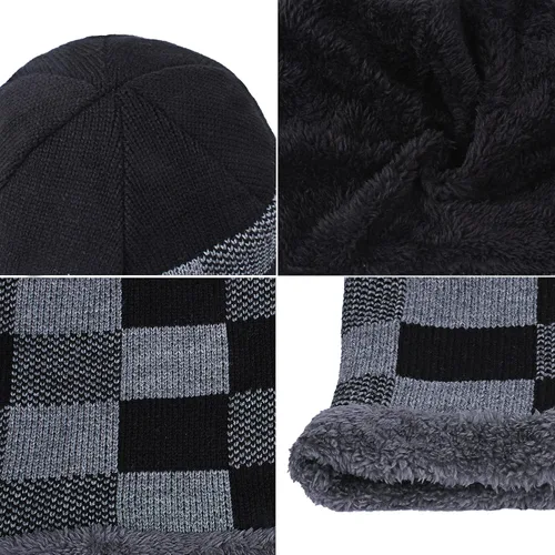 Vista 4 de HH HOFNEN Conjunto de bufanda de invierno para hombres y mujeres, visera de punto, cálido, grueso, forro polar, calentador de cuello para exteriores