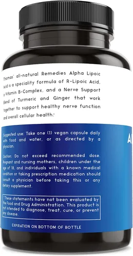 Vista 5 de Toms Remedies Suplemento de ácido alfa lipoico 600 mg de apoyo nervioso Cápsulas veganas con vitaminas B y una mezcla de apoyo nervioso, sin
