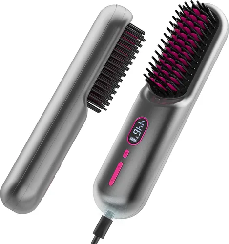 Vista 2 de MINI 2 en 1 peine recto inalámbrico para el cabello, 10000 mAh USB recargable peine caliente (negro)