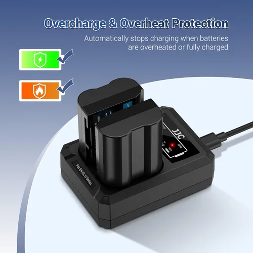 Vista 6 de JJC BLX-1 Cargador de batería USB de doble ranura para cámaras Olympus OM-1 Mark II OM1 OM-3 OM3, cable de carga USB a USBC, con protección contra