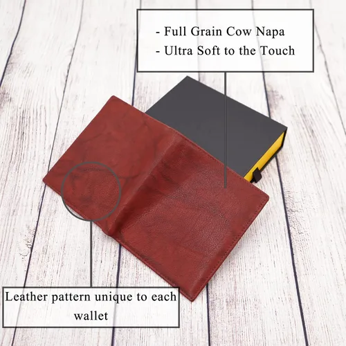 Vista 3 de ag wallets Billetera de cuero de napa RFID para hombre con 2 ventanas de identificación, billetera grande para hombre, billetera plegable