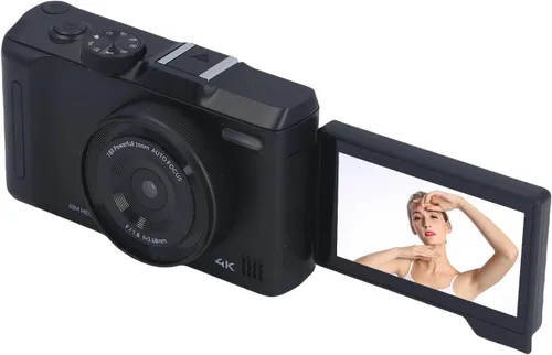 Vista 3 de Zopsc Cámara digital 4K de Vlog de 48 MP, enfoque automático de 48 MP, cámaras de zoom digital 18X para Vedio, pantalla abatible de 3 pulgadas Negro
