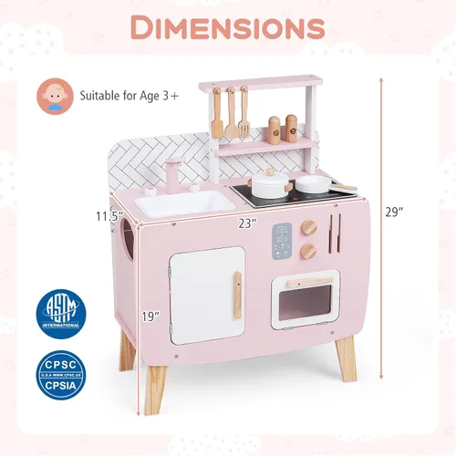 Vista 7 de Costzon Juego de cocina para niños, juguete interactivo para niños pequeños con horno, estufa, fregadero, grifo, espacio de almacenamiento