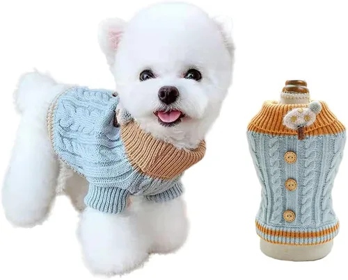 Vista 6 de Suéter de punto para perros pequeños, gatos, ropa gruesa y cálida para cachorros, cuello alto, elástico, chihuahua, bulldog y perro salchicha