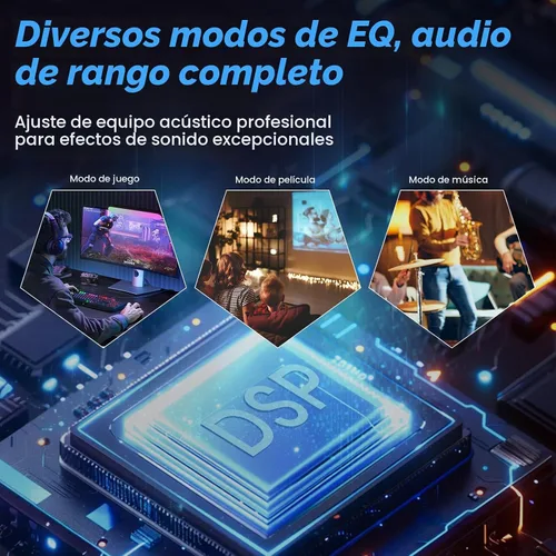 Vista 5 de Altavoces para juegos de computadora, altavoces de escritorio activos de 50 W con espejo infinito túnel 3D RGB (8 modos), Bluetooth 5.3, entrada