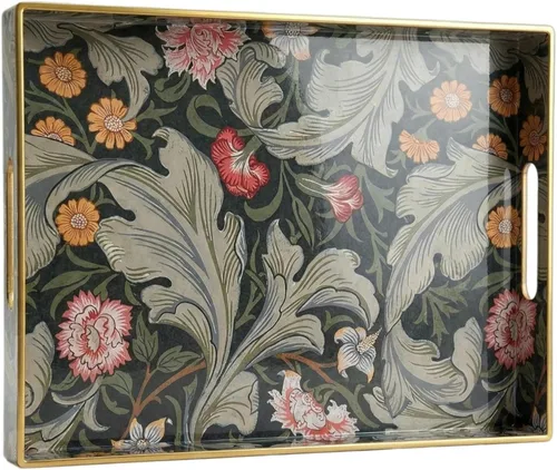 Vista 14 de Bandeja decorativa, bandeja de plástico de mármol con asas, bandeja rectangular de tocador y bandeja para servir para baño, cocina, otomana y mesa