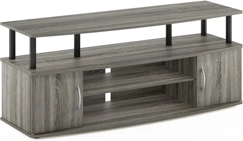 Vista 2 de Furinno Jaya - Soporte de entretenimiento grande para TV de hasta 55 pulgadas, roble francés gris/negro y mesa auxiliar de diseño simple, paquete
